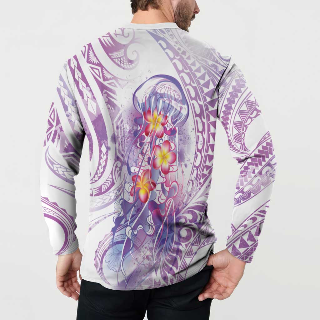 Lavender Polynesian Jellyfish Button Sweatshirt Watercolor Glows - Polynesian Pride