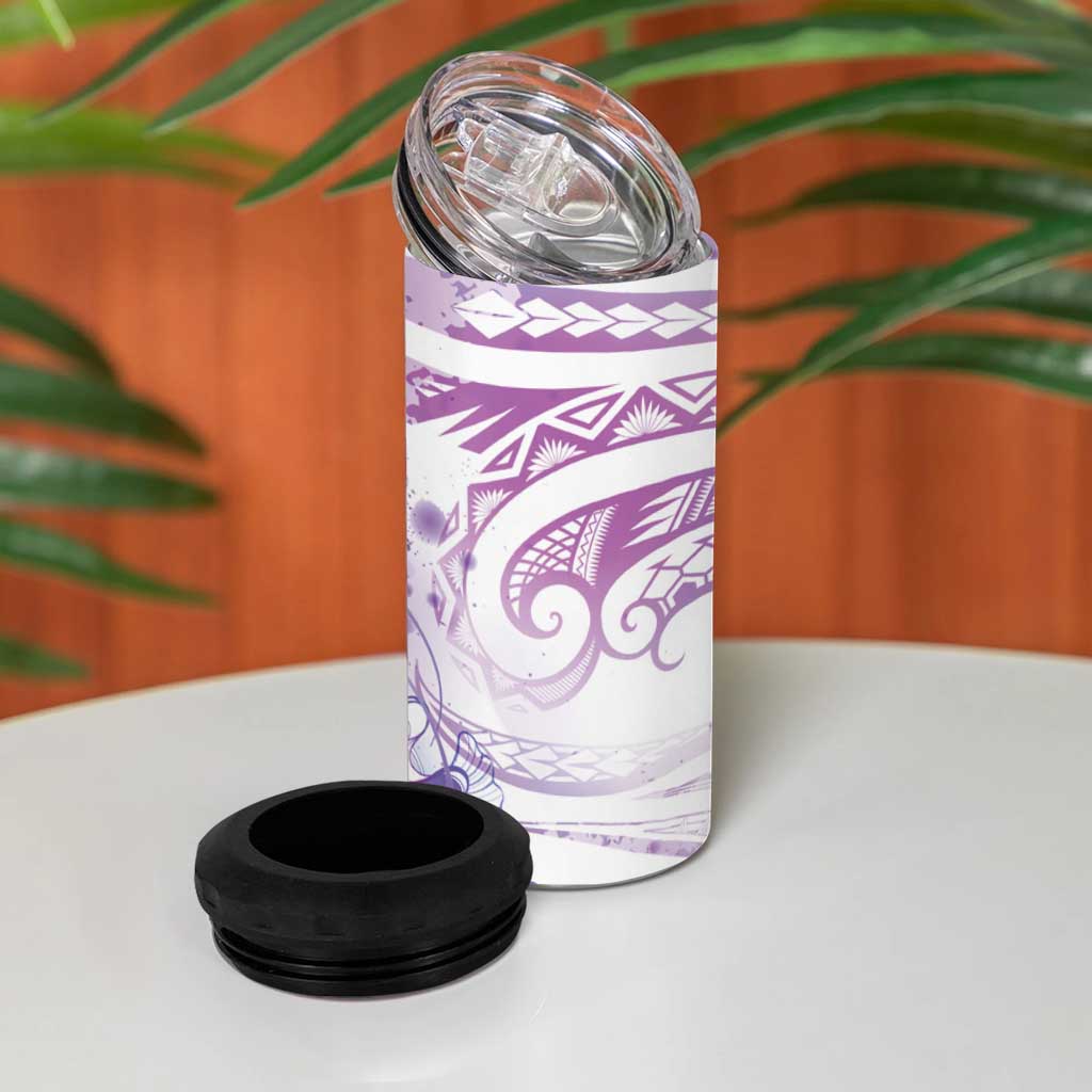 Lavender Polynesian Jellyfish 4 in 1 Can Cooler Tumbler Watercolor Glows - Polynesian Pride