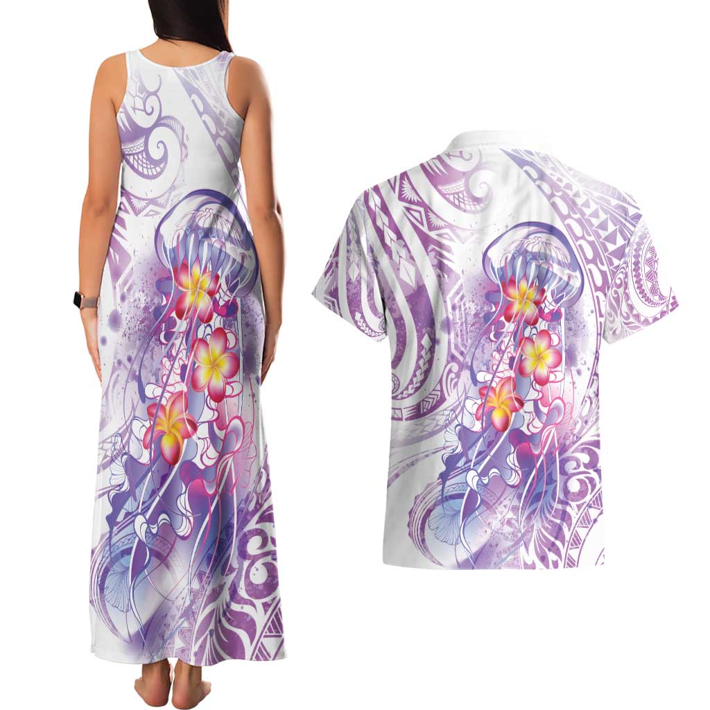 Lavender Polynesian Jellyfish Couples Matching Tank Maxi Dress and Hawaiian Shirt Watercolor Glows - Polynesian Pride