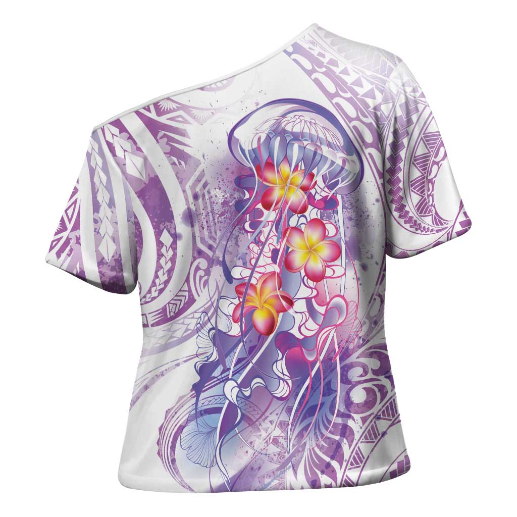 Lavender Polynesian Jellyfish Cross Shoulder Shirt Watercolor Glows - Polynesian Pride
