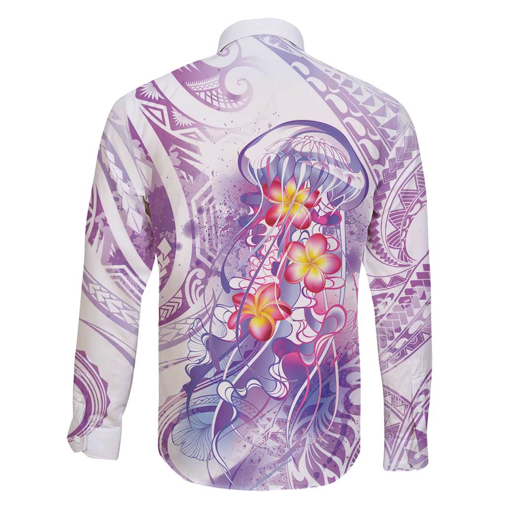 Lavender Polynesian Jellyfish Family Matching Long Sleeve Bodycon Dress and Hawaiian Shirt Watercolor Glows LT7 - Polynesian Pride