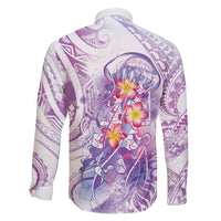 Lavender Polynesian Jellyfish Family Matching Long Sleeve Bodycon Dress and Hawaiian Shirt Watercolor Glows LT7 - Polynesian Pride