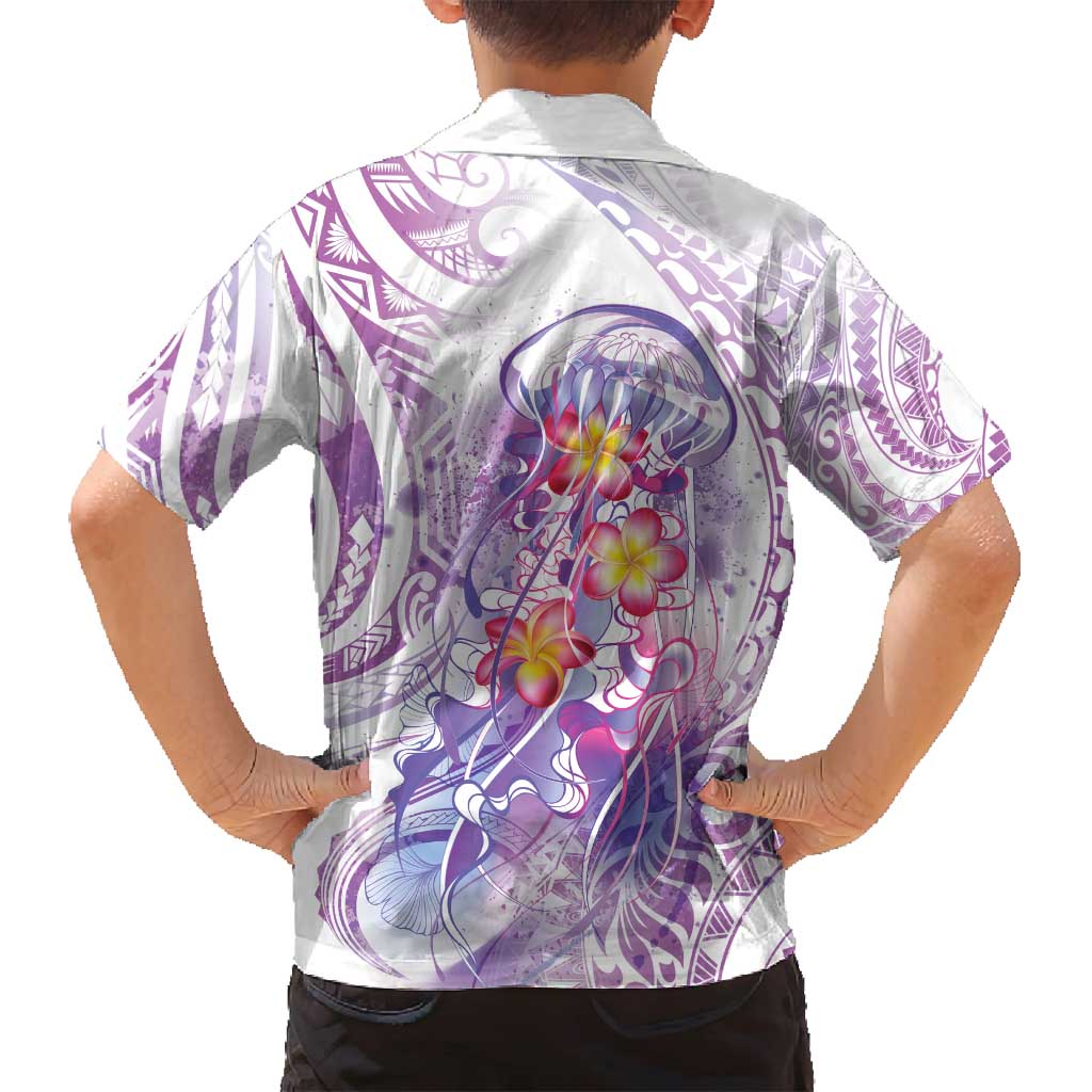 Lavender Polynesian Jellyfish Family Matching Off Shoulder Short Dress and Hawaiian Shirt Watercolor Glows - Polynesian Pride