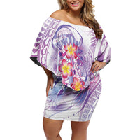 Lavender Polynesian Jellyfish Family Matching Off Shoulder Short Dress and Hawaiian Shirt Watercolor Glows - Polynesian Pride