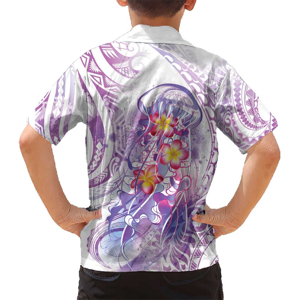 Lavender Polynesian Jellyfish Family Matching Short Sleeve Bodycon Dress and Hawaiian Shirt Watercolor Glows LT7 - Polynesian Pride