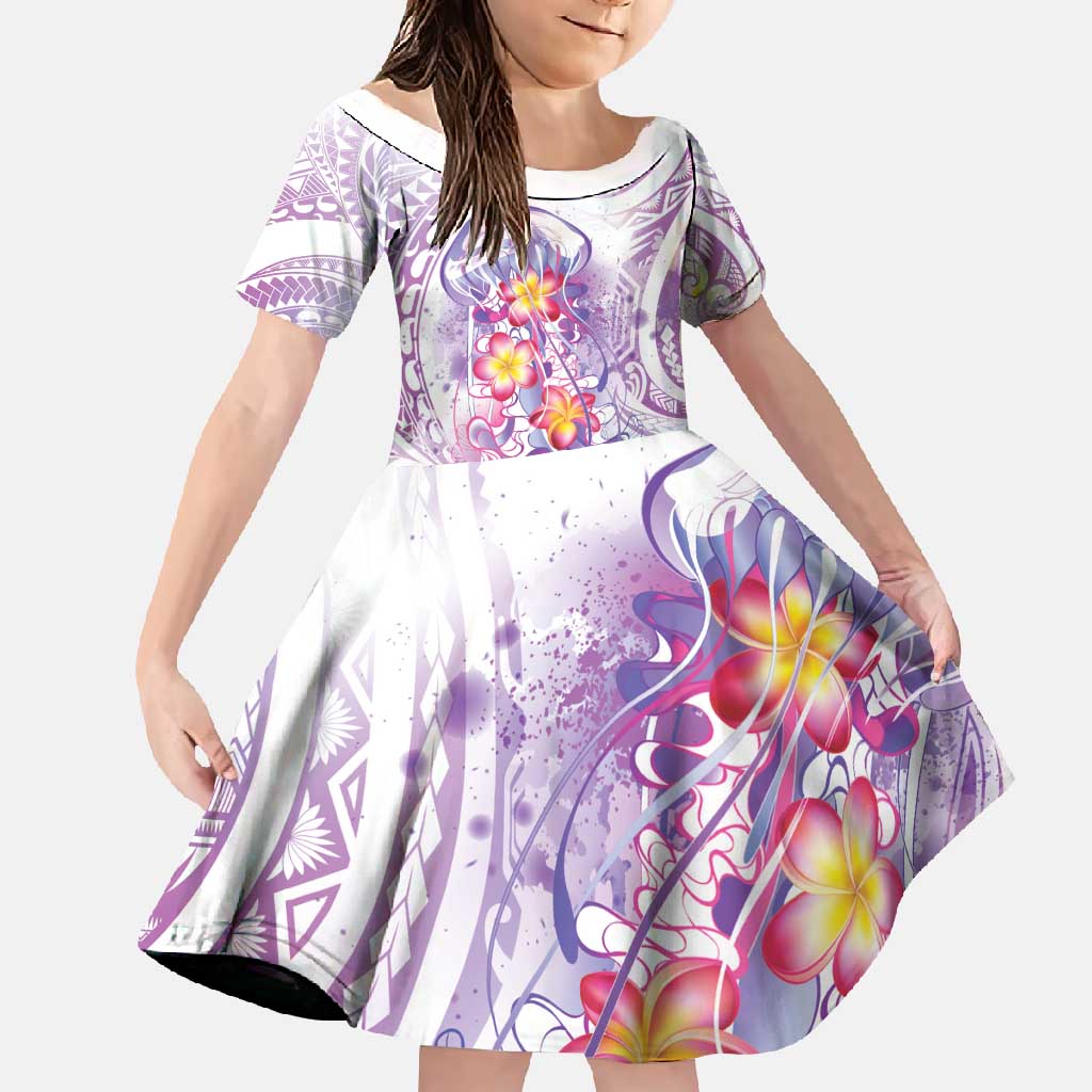 Lavender Polynesian Jellyfish Family Matching Short Sleeve Bodycon Dress and Hawaiian Shirt Watercolor Glows LT7 Daughter's Dress Lavender - Polynesian Pride