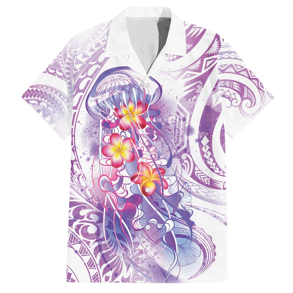 Lavender Polynesian Jellyfish Family Matching Short Sleeve Bodycon Dress and Hawaiian Shirt Watercolor Glows LT7 Dad's Shirt - Short Sleeve Lavender - Polynesian Pride