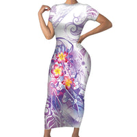Lavender Polynesian Jellyfish Family Matching Short Sleeve Bodycon Dress and Hawaiian Shirt Watercolor Glows LT7 Mom's Dress Lavender - Polynesian Pride