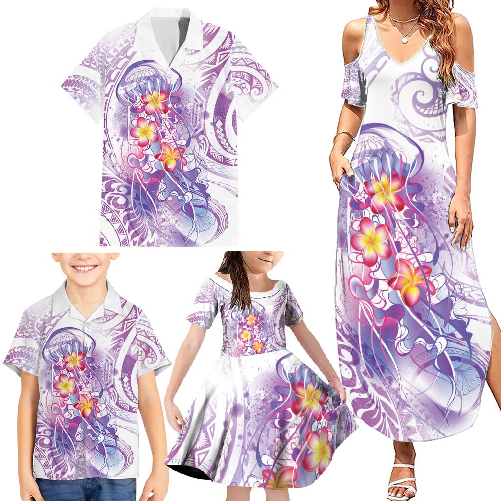 Lavender Polynesian Jellyfish Family Matching Summer Maxi Dress and Hawaiian Shirt Watercolor Glows - Polynesian Pride