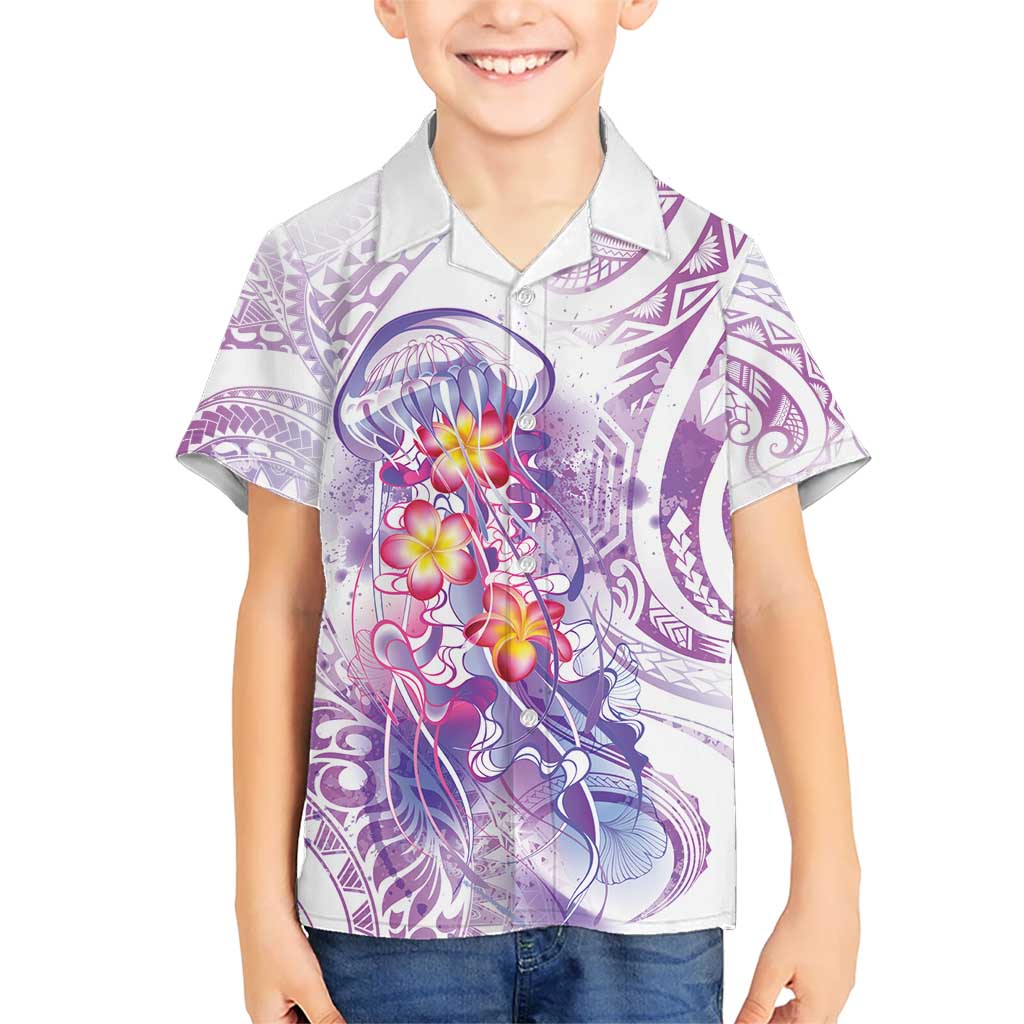 Lavender Polynesian Jellyfish Kid Hawaiian Shirt Watercolor Glows - Polynesian Pride