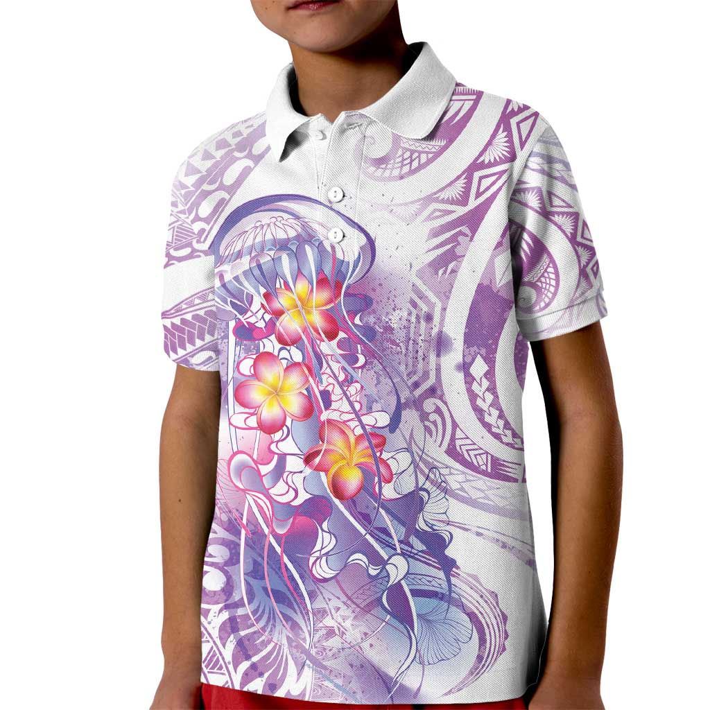 Lavender Polynesian Jellyfish Kid Polo Shirt Watercolor Glows - Polynesian Pride