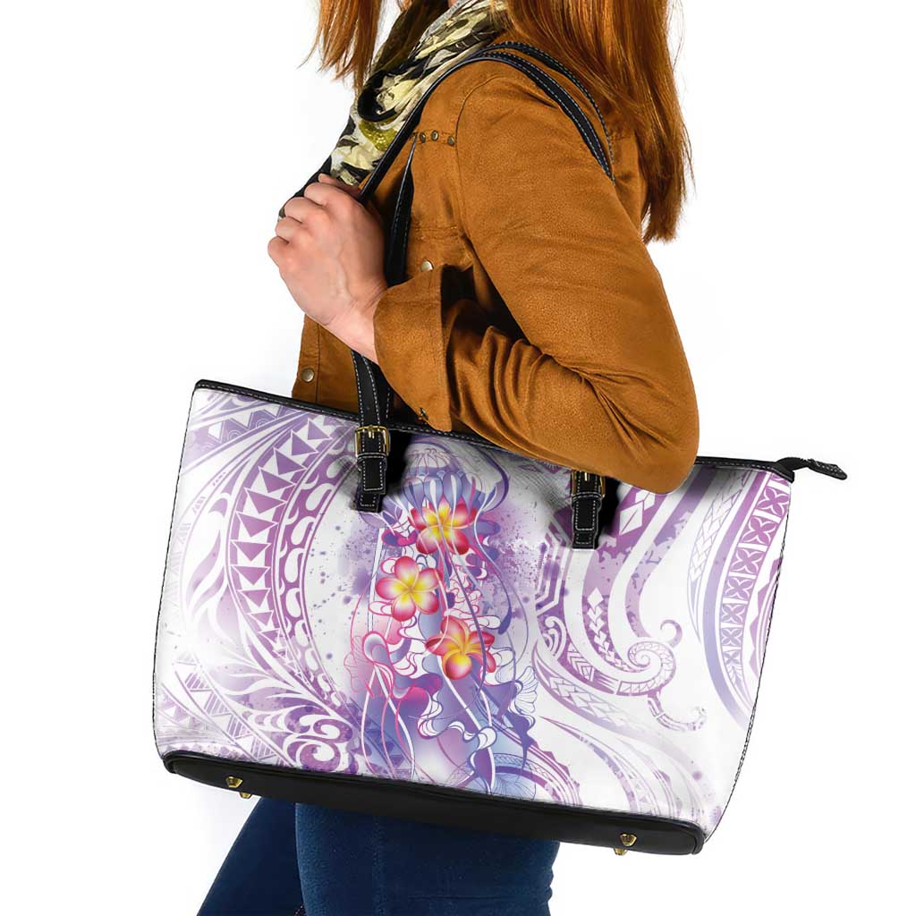 Lavender Polynesian Jellyfish Leather Tote Bag Watercolor Glows - Polynesian Pride