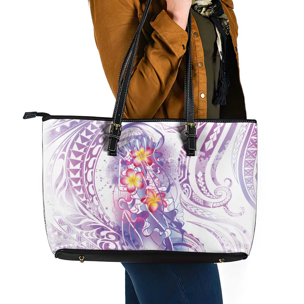 Lavender Polynesian Jellyfish Leather Tote Bag Watercolor Glows - Polynesian Pride