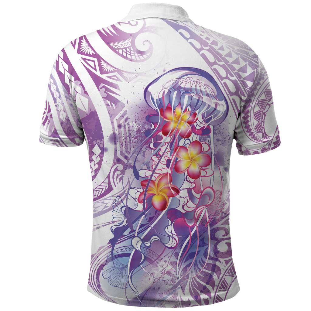Lavender Polynesian Jellyfish Polo Shirt Watercolor Glows - Polynesian Pride