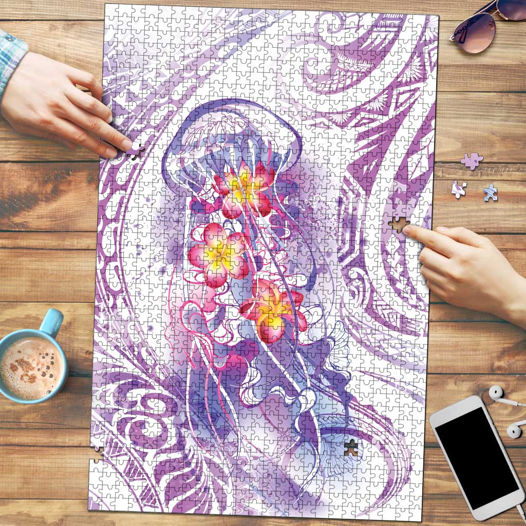 Lavender Polynesian Jellyfish Puzzle Watercolor Glows - Polynesian Pride