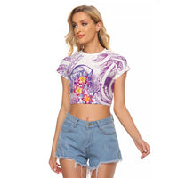 Lavender Polynesian Jellyfish Raglan Cropped T Shirt Watercolor Glows - Polynesian Pride