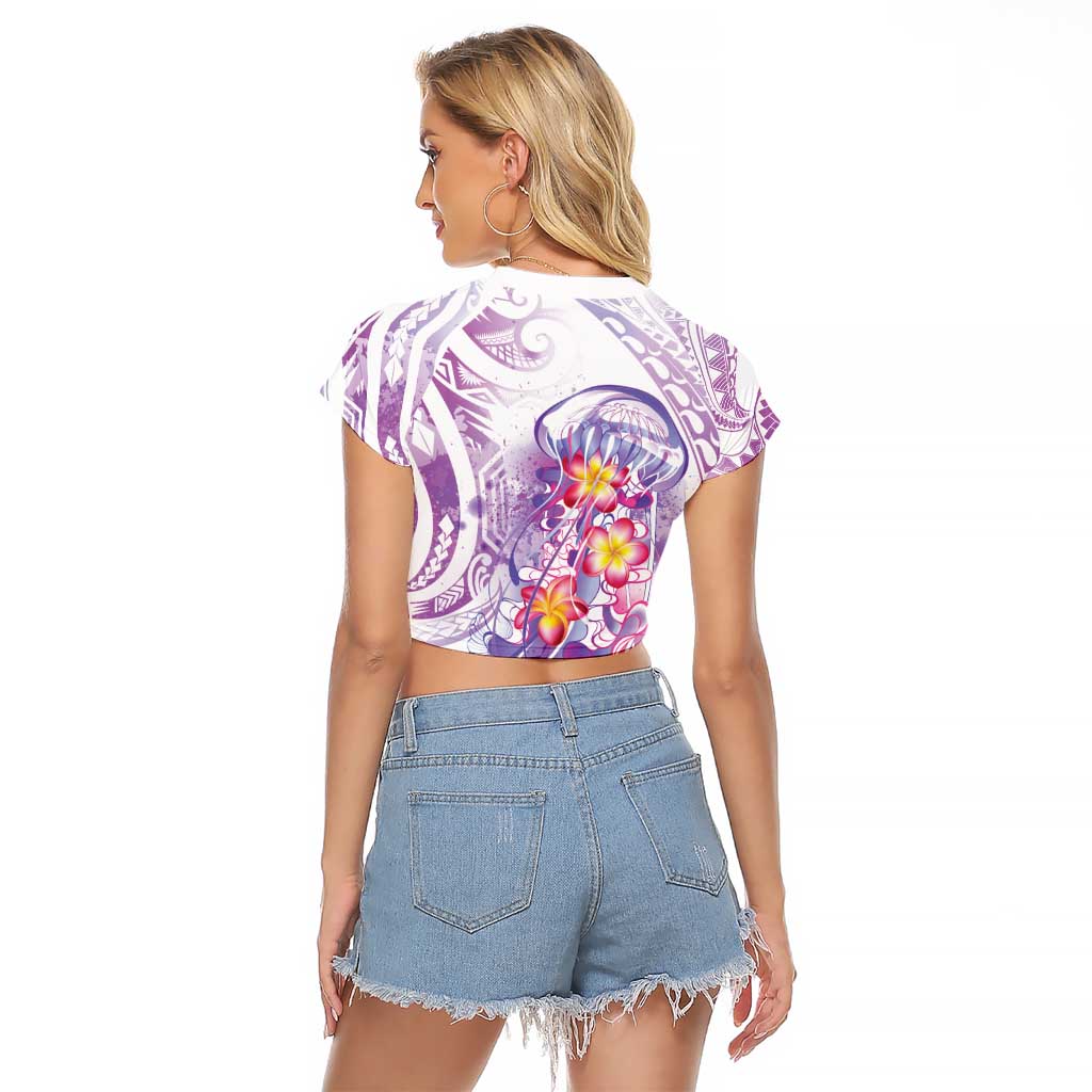 Lavender Polynesian Jellyfish Raglan Cropped T Shirt Watercolor Glows - Polynesian Pride