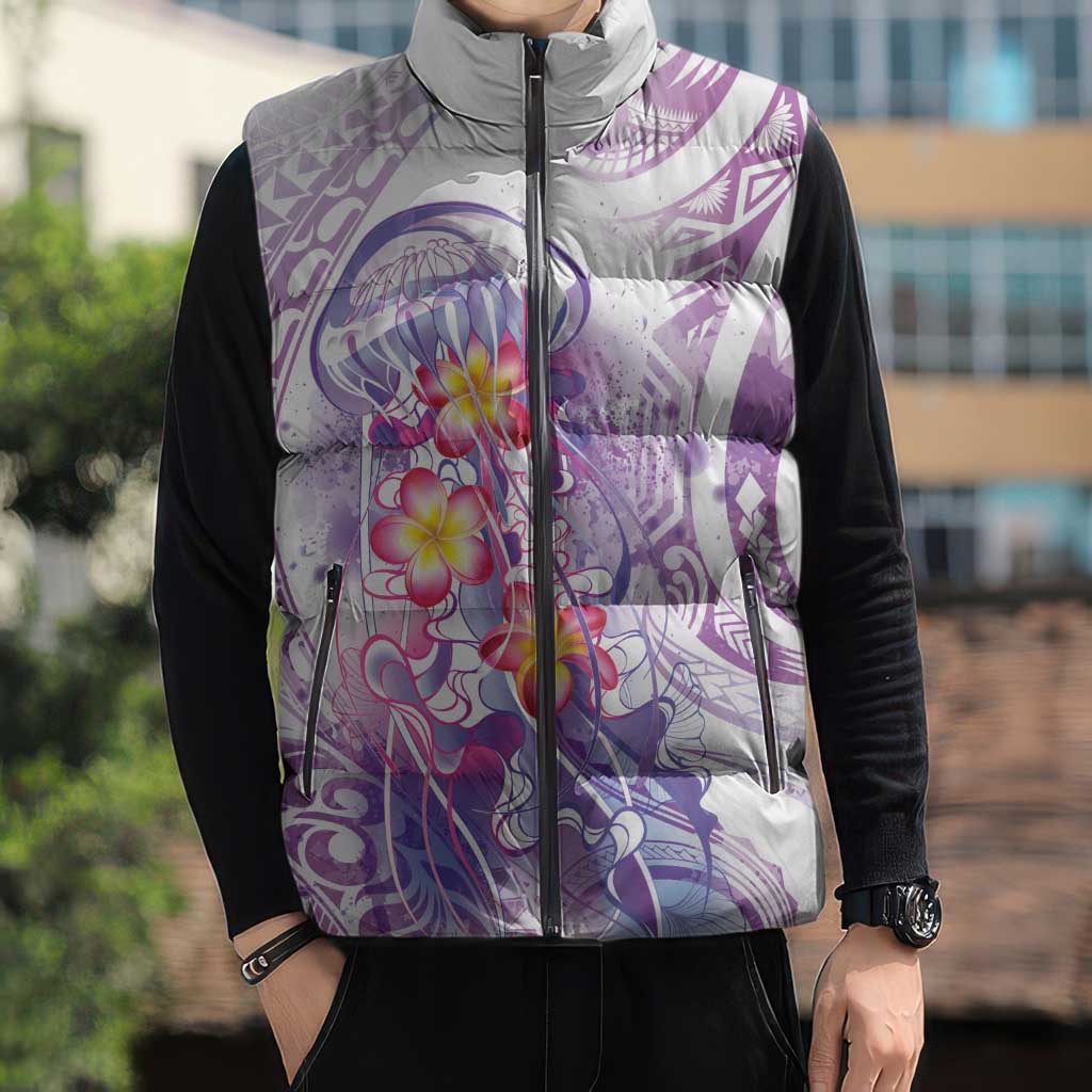 Lavender Polynesian Jellyfish Sleeveless Puffer Jacket Watercolor Glows - Polynesian Pride