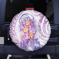 Lavender Polynesian Jellyfish Spare Tire Cover Watercolor Glows - Polynesian Pride