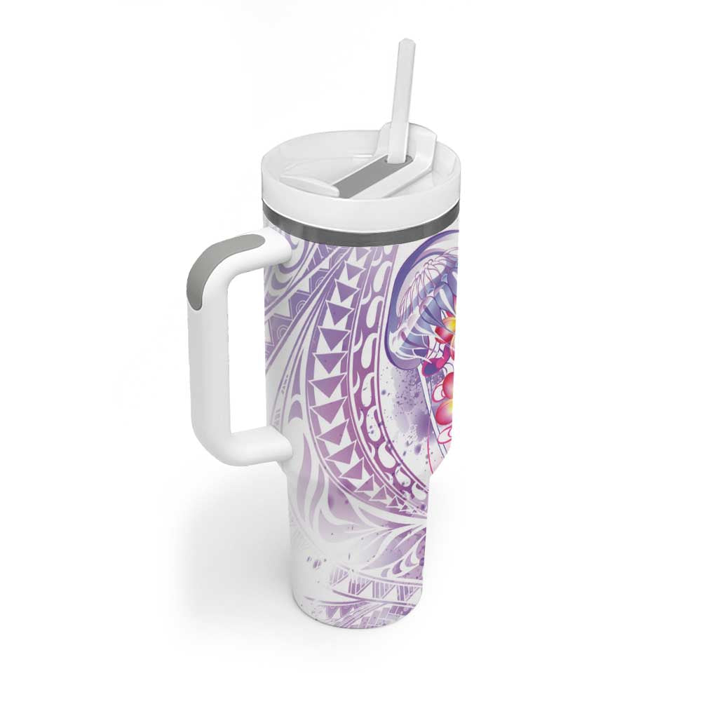 Lavender Polynesian Jellyfish Tumbler With Handle Watercolor Glows - Polynesian Pride