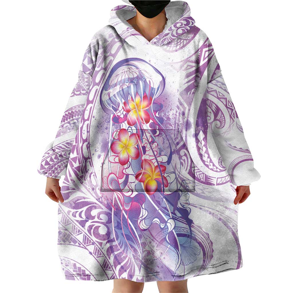 Lavender Polynesian Jellyfish Wearable Blanket Hoodie Watercolor Glows - Polynesian Pride