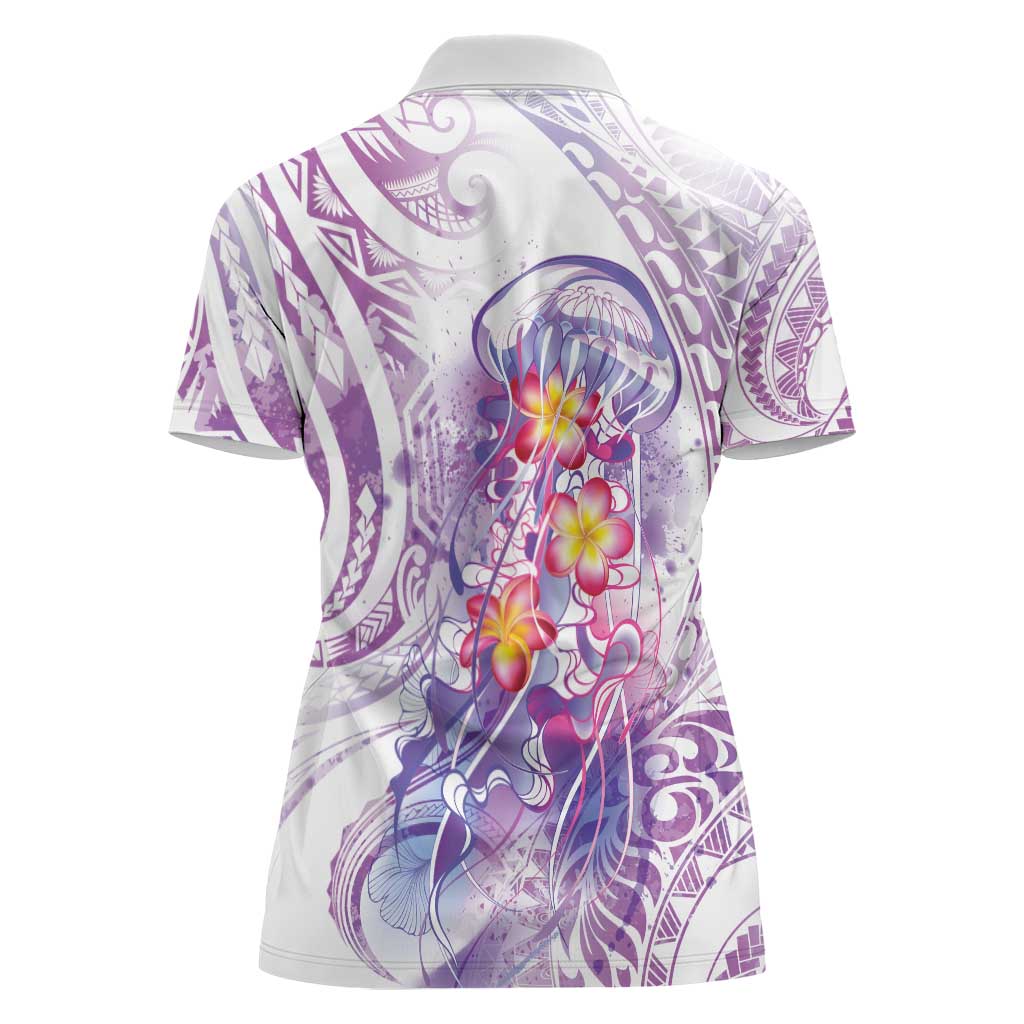 Lavender Polynesian Jellyfish Women Polo Shirt Watercolor Glows - Polynesian Pride