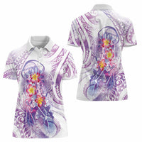 Lavender Polynesian Jellyfish Women Polo Shirt Watercolor Glows - Polynesian Pride