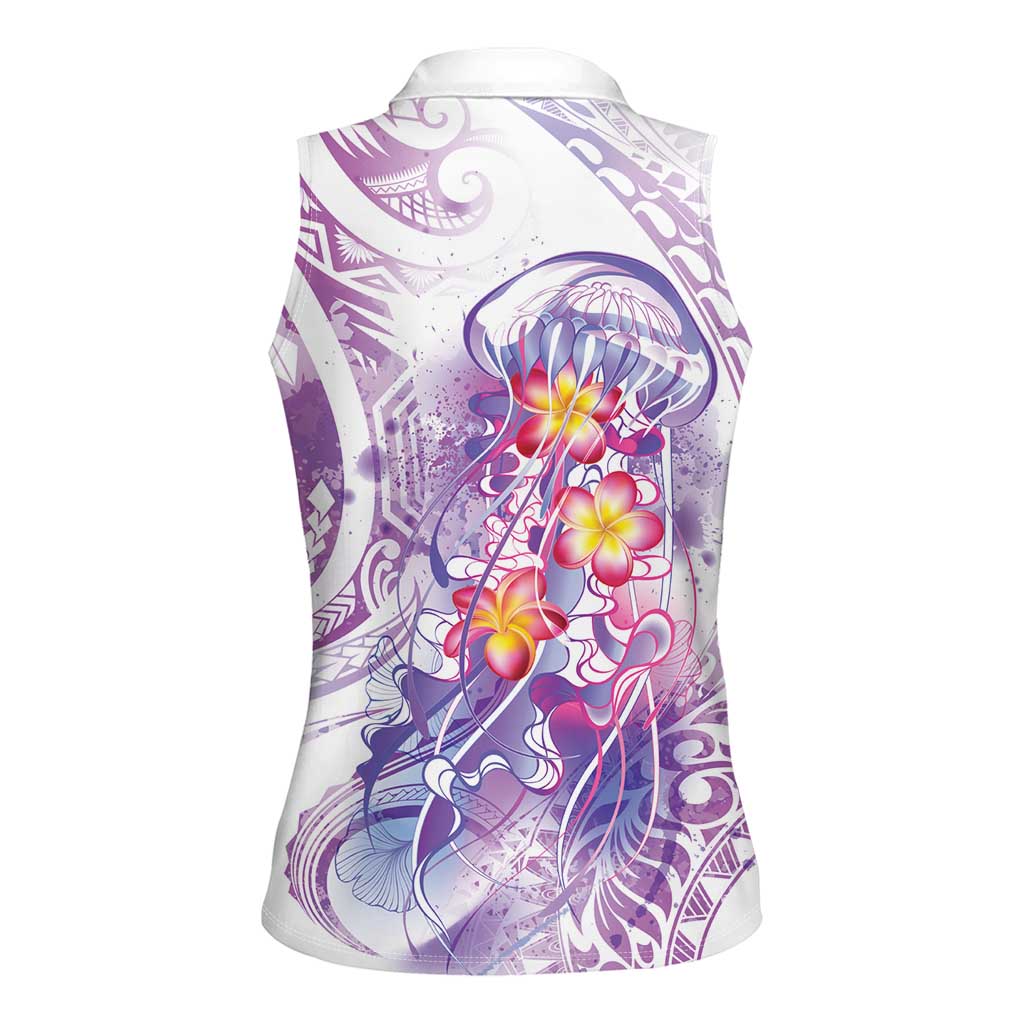 Lavender Polynesian Jellyfish Women Sleeveless Polo Shirt Watercolor Glows - Polynesian Pride