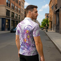 Lavender Polynesian Jellyfish Zipper Polo Shirt Watercolor Glows - Polynesian Pride