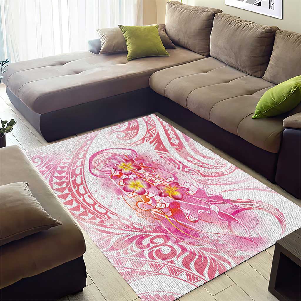 Rose Pink Polynesian Jellyfish Area Rug Watercolor Glows - Polynesian Pride