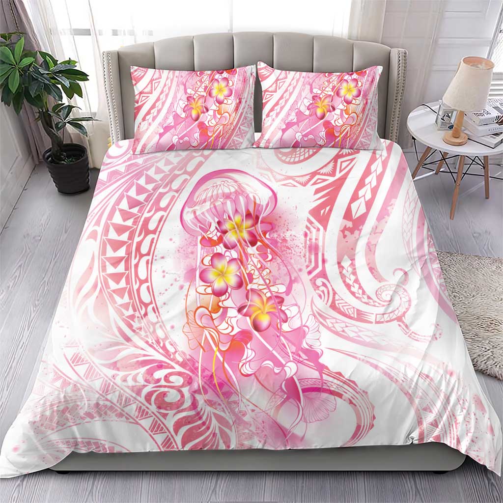 Rose Pink Polynesian Jellyfish Bedding Set Watercolor Glows - Polynesian Pride