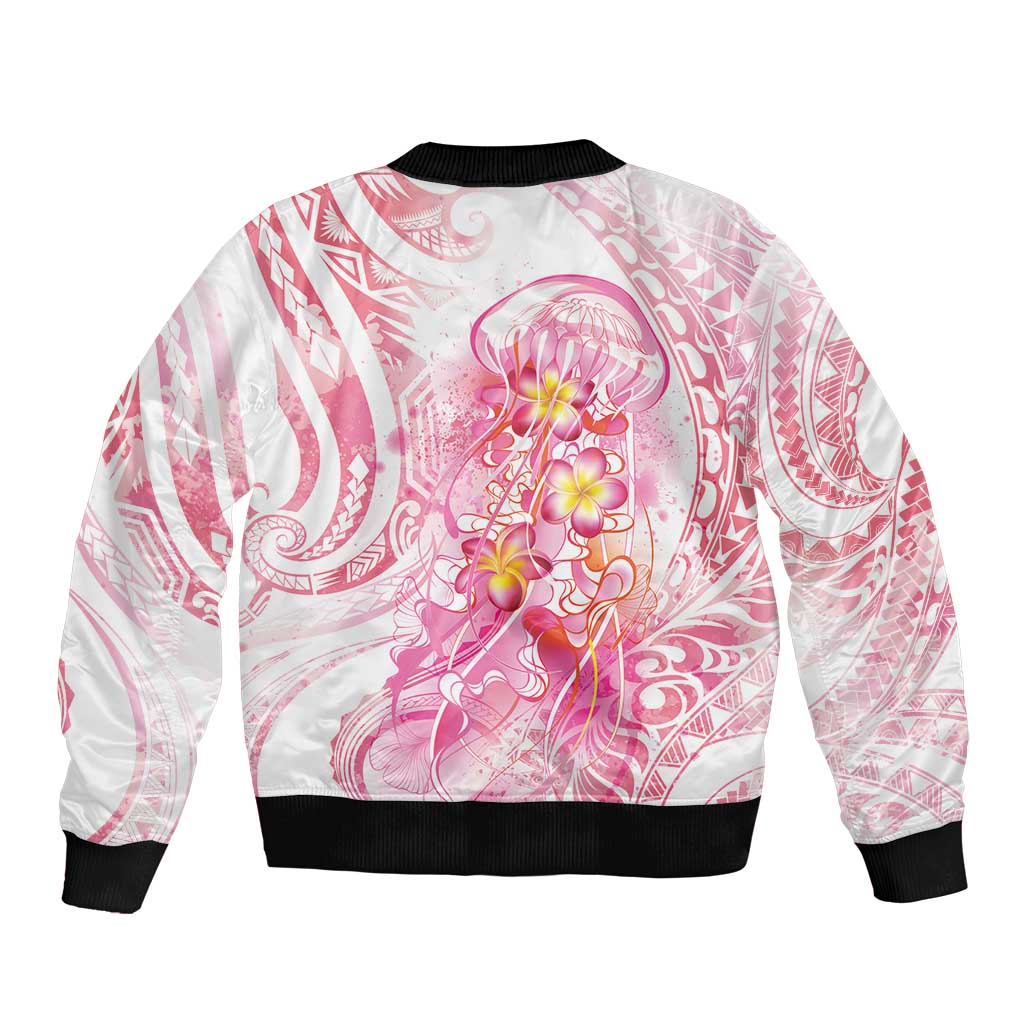 Rose Pink Polynesian Jellyfish Bomber Jacket Watercolor Glows - Polynesian Pride