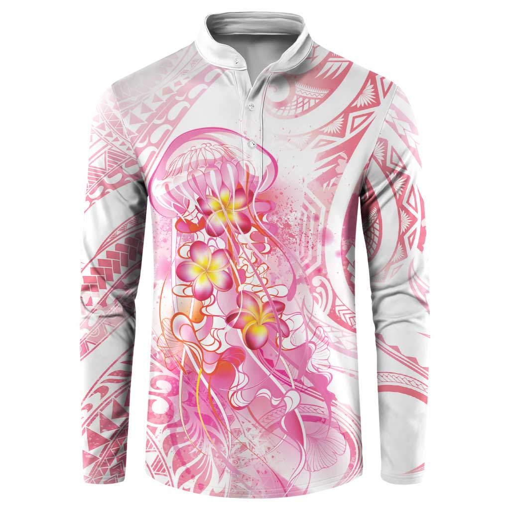 Rose Pink Polynesian Jellyfish Button Sweatshirt Watercolor Glows - Polynesian Pride