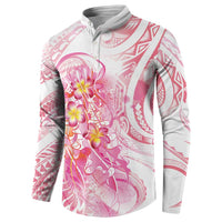 Rose Pink Polynesian Jellyfish Button Sweatshirt Watercolor Glows - Polynesian Pride