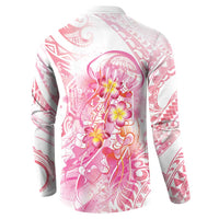 Rose Pink Polynesian Jellyfish Button Sweatshirt Watercolor Glows - Polynesian Pride