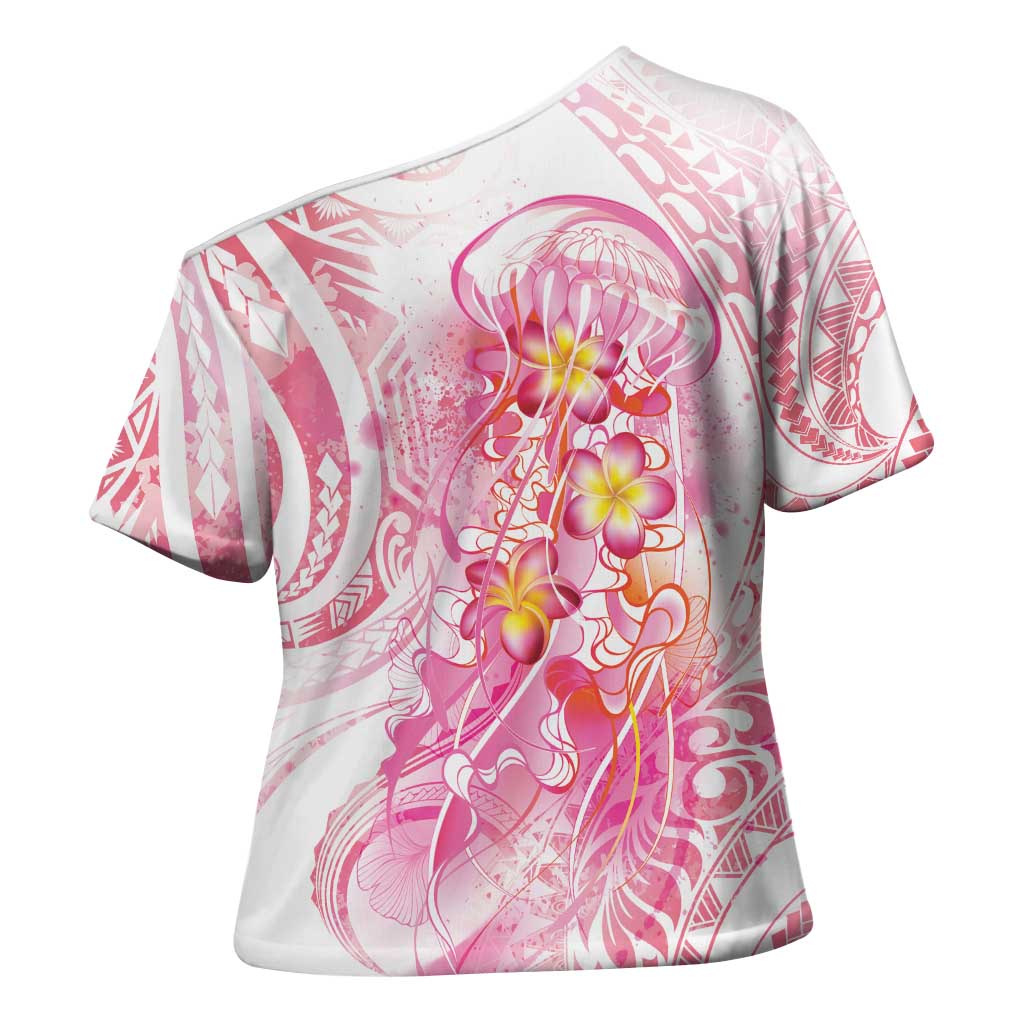 Rose Pink Polynesian Jellyfish Cross Shoulder Shirt Watercolor Glows - Polynesian Pride