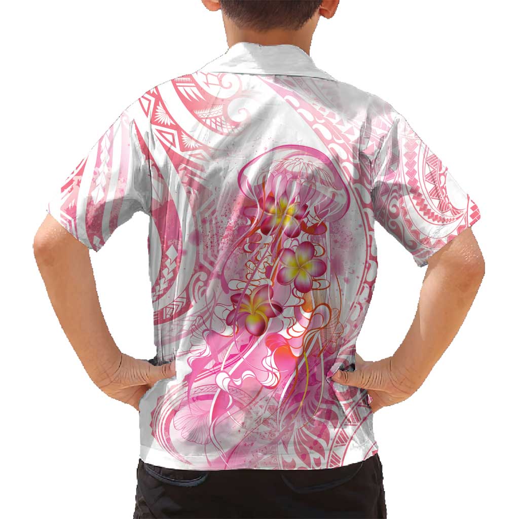 Rose Pink Polynesian Jellyfish Family Matching Long Sleeve Bodycon Dress and Hawaiian Shirt Watercolor Glows LT7 - Polynesian Pride