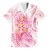 Rose Pink Polynesian Jellyfish Family Matching Off The Shoulder Long Sleeve Dress and Hawaiian Shirt Watercolor Glows - Polynesian Pride
