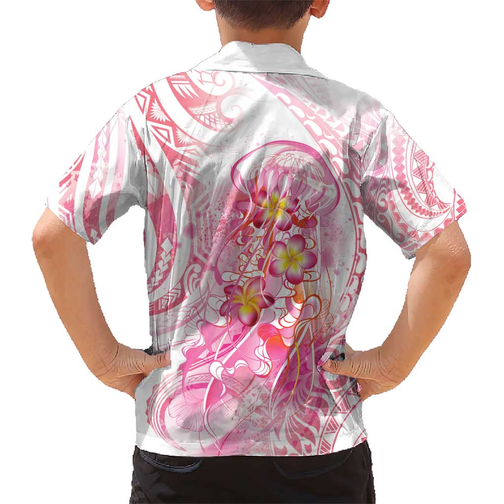 Rose Pink Polynesian Jellyfish Family Matching Short Sleeve Bodycon Dress and Hawaiian Shirt Watercolor Glows LT7 - Polynesian Pride