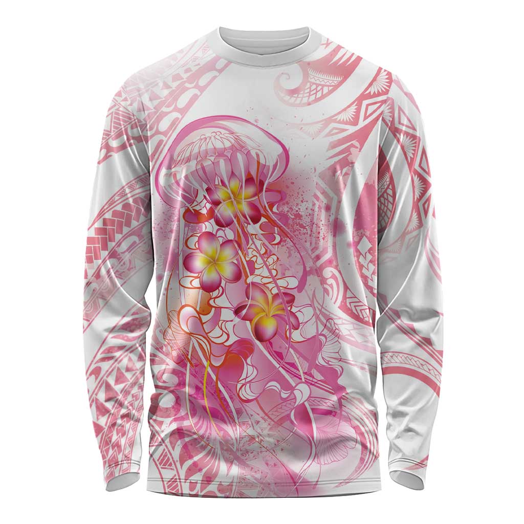 Rose Pink Polynesian Jellyfish Long Sleeve Shirt Watercolor Glows - Polynesian Pride