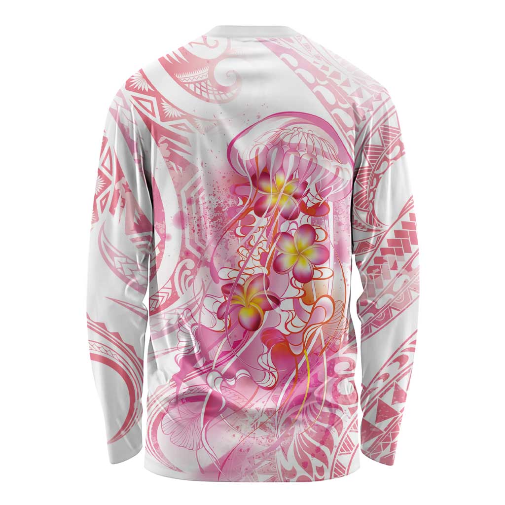 Rose Pink Polynesian Jellyfish Long Sleeve Shirt Watercolor Glows - Polynesian Pride
