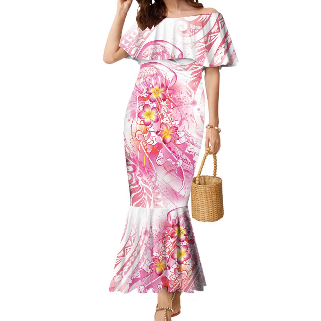 Rose Pink Polynesian Jellyfish Mermaid Dress Watercolor Glows - Polynesian Pride