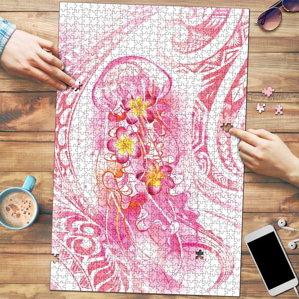 Rose Pink Polynesian Jellyfish Puzzle Watercolor Glows - Polynesian Pride