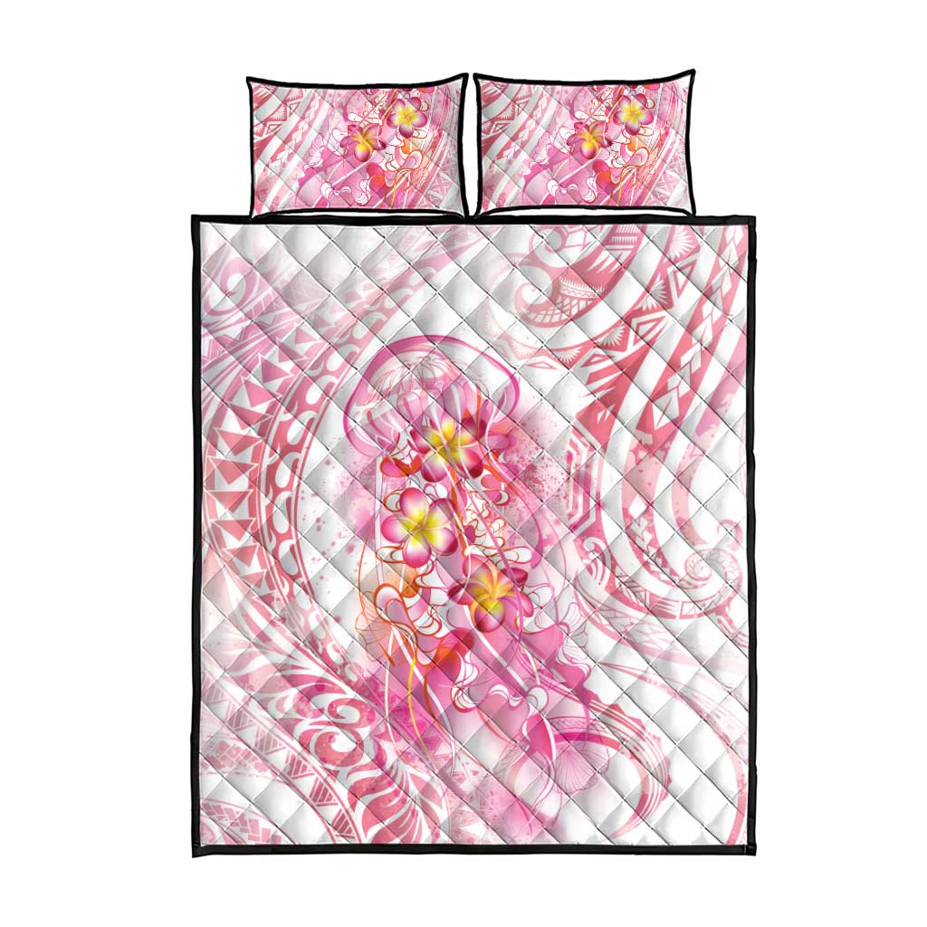 Rose Pink Polynesian Jellyfish Quilt Bed Set Watercolor Glows - Polynesian Pride