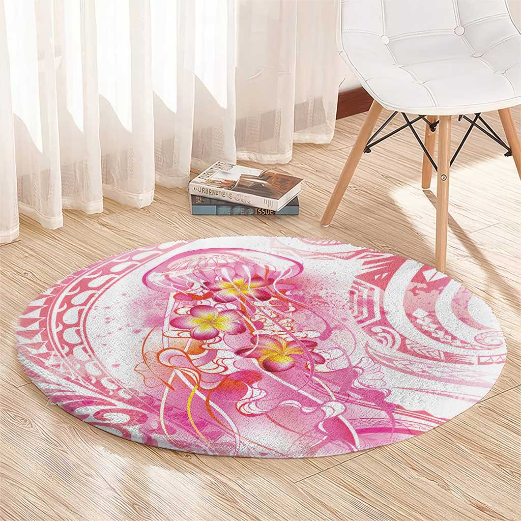 Rose Pink Polynesian Jellyfish Round Carpet Watercolor Glows - Polynesian Pride