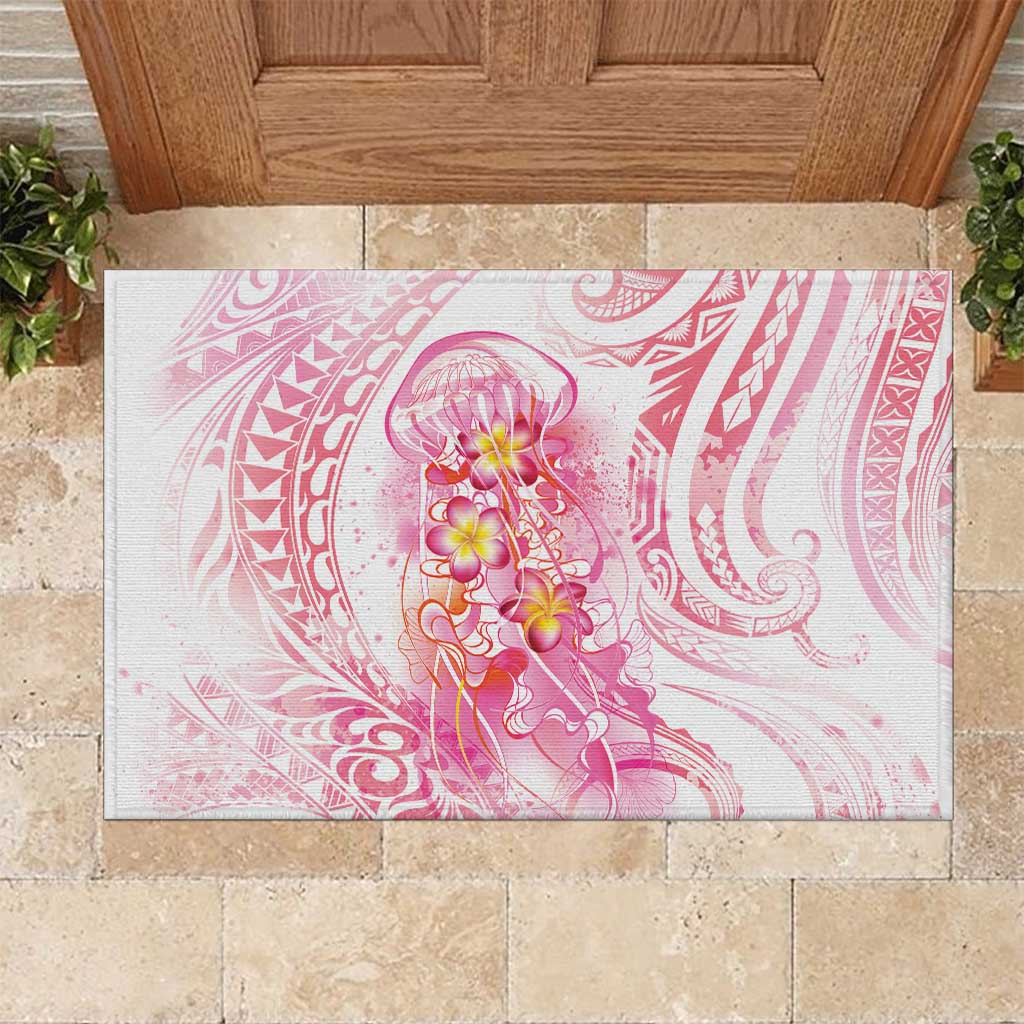 Rose Pink Polynesian Jellyfish Rubber Doormat Watercolor Glows - Polynesian Pride