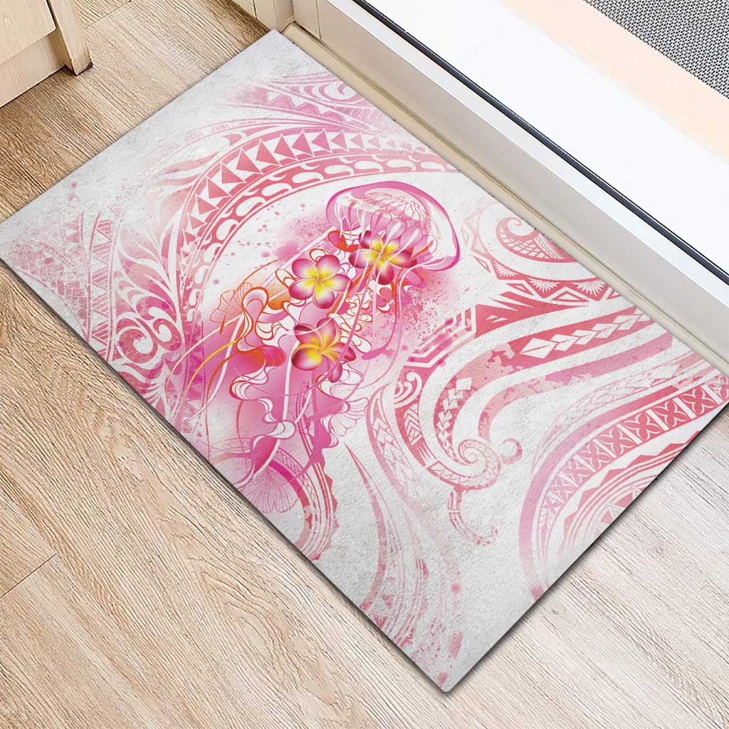Rose Pink Polynesian Jellyfish Rubber Doormat Watercolor Glows - Polynesian Pride