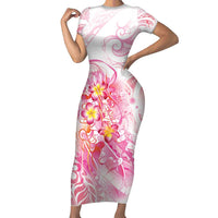 Rose Pink Polynesian Jellyfish Short Sleeve Bodycon Dress Watercolor Glows LT7 Long Dress Rose Pink - Polynesian Pride