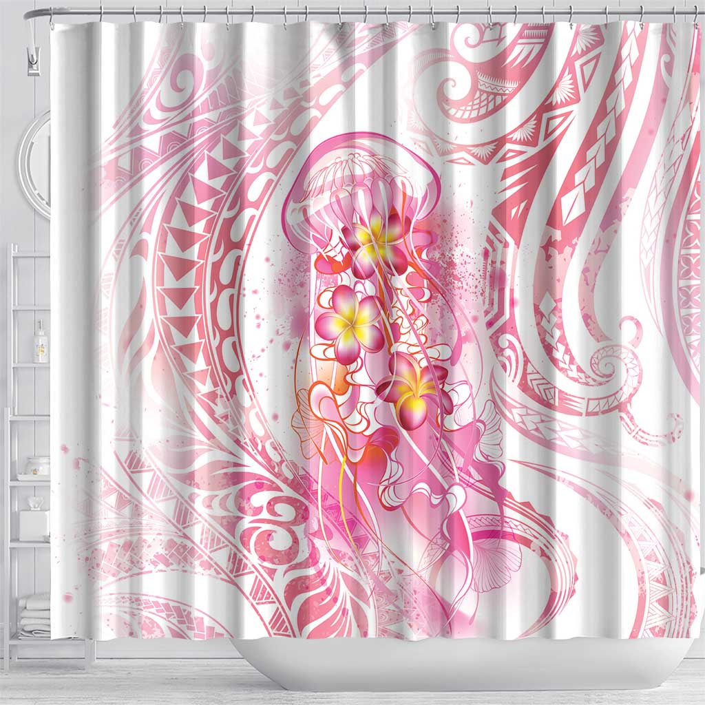 Rose Pink Polynesian Jellyfish Shower Curtain Watercolor Glows - Polynesian Pride