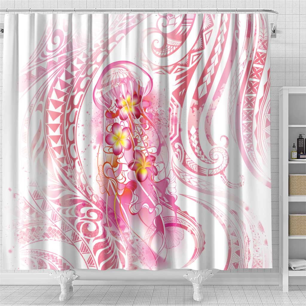 Rose Pink Polynesian Jellyfish Shower Curtain Watercolor Glows - Polynesian Pride